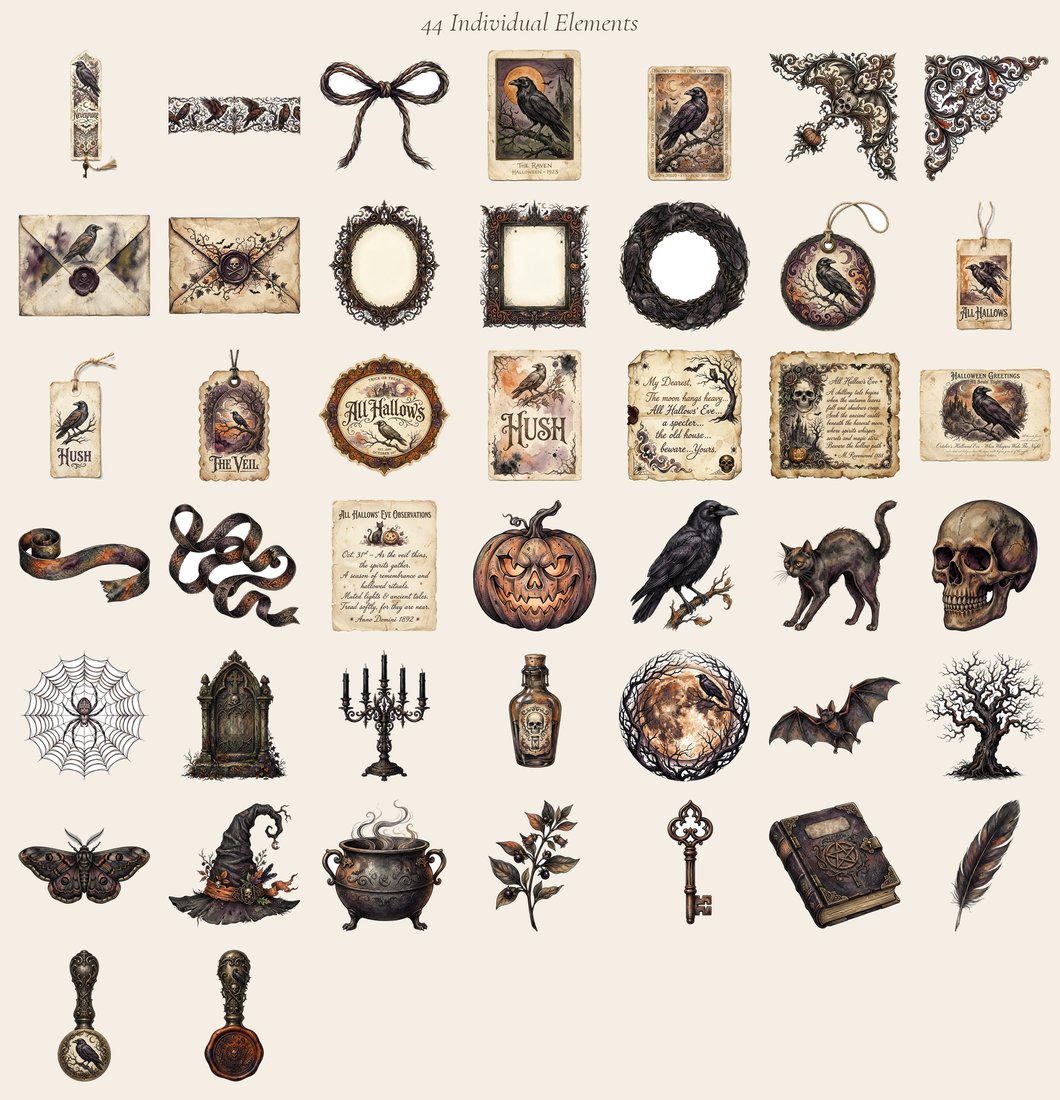 Gothic Hallows junk journal kit — elements overview