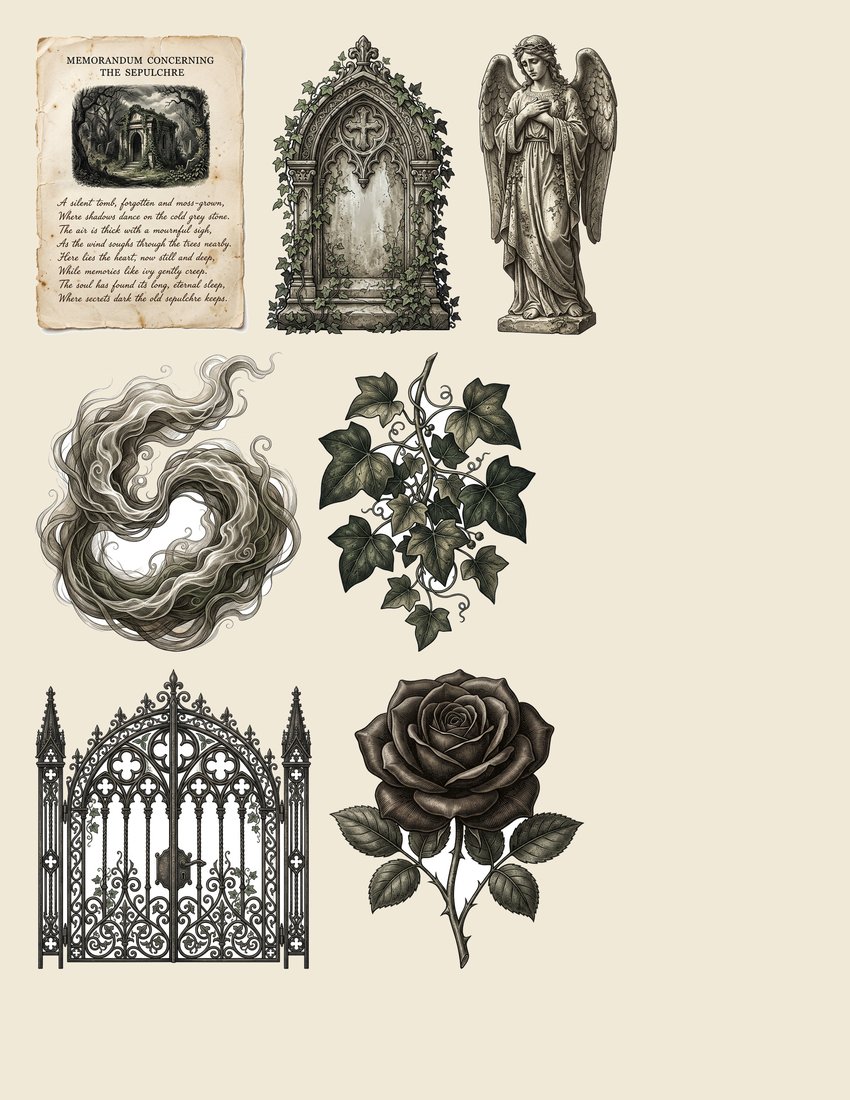 Graveyard Gothic junk journal kit — sheet preview 3