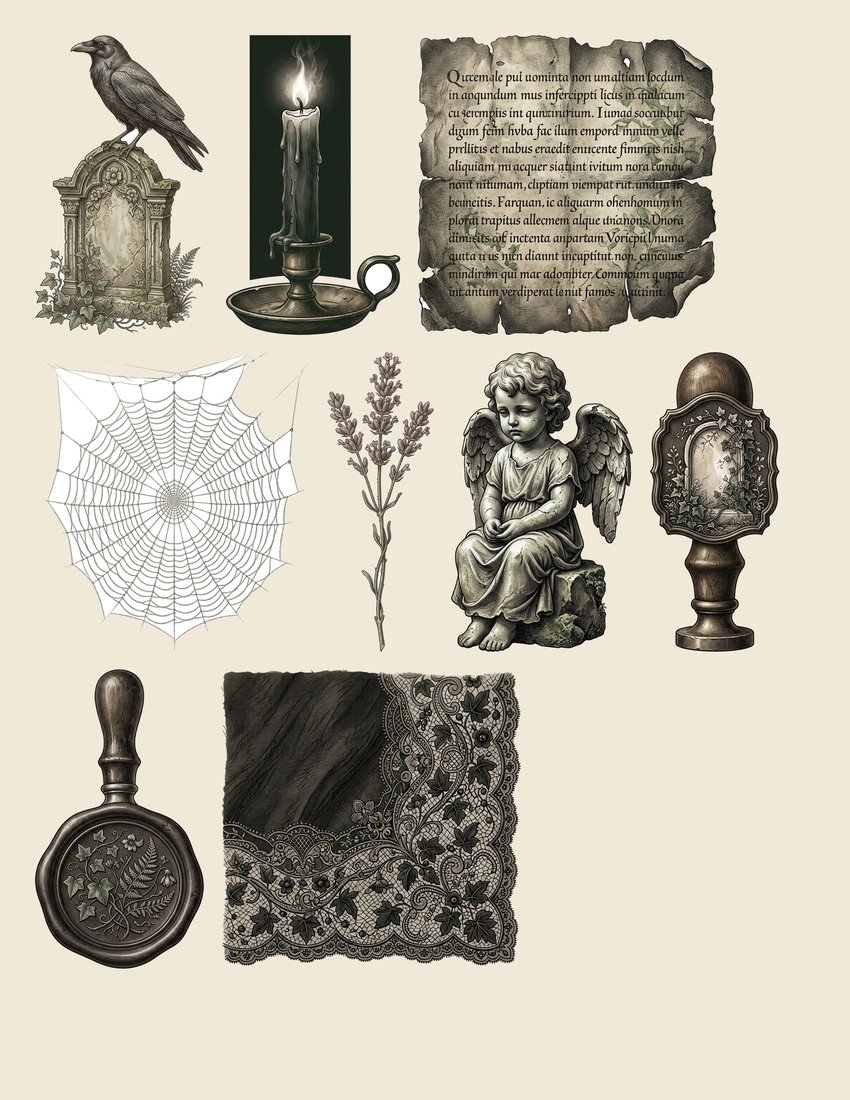 Graveyard Gothic junk journal kit — sheet preview 4