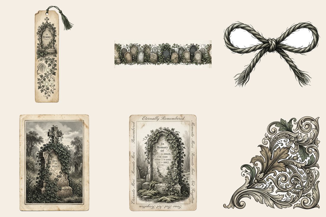 Graveyard Gothic junk journal kit — element closeup 1