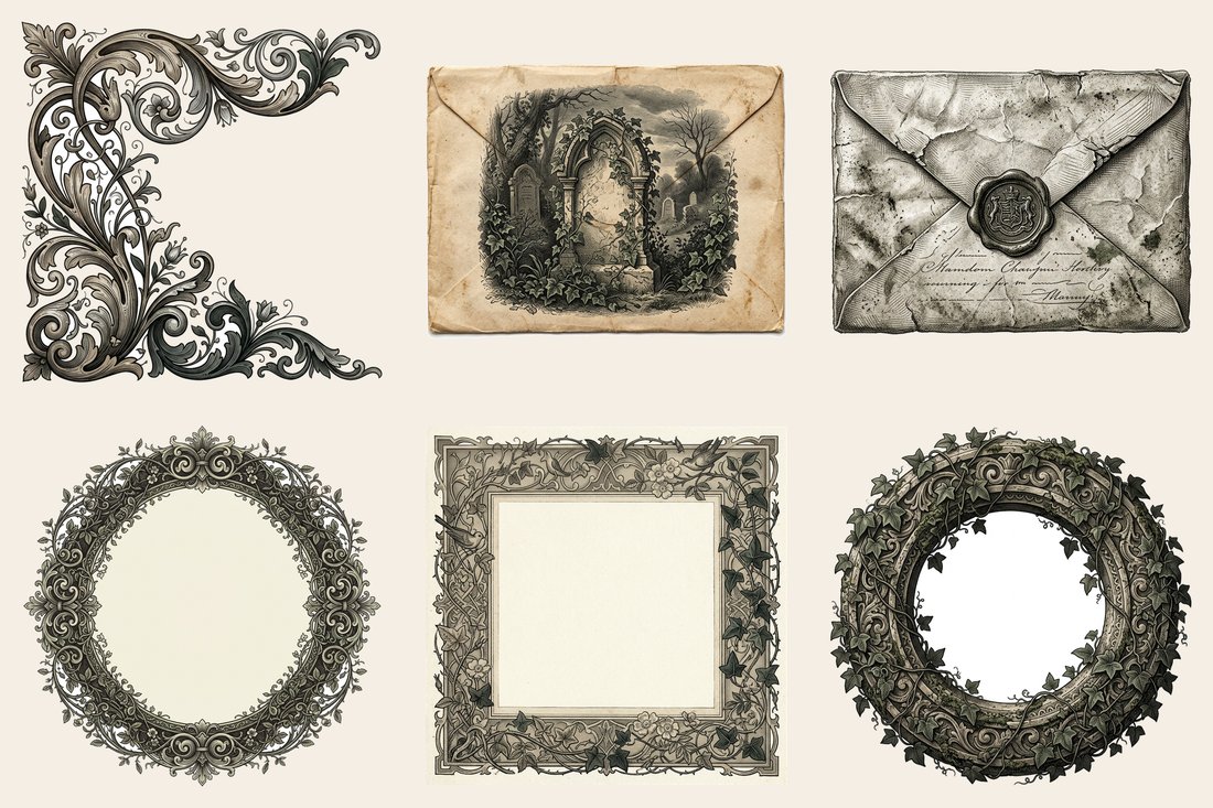 Graveyard Gothic junk journal kit — element closeup 2