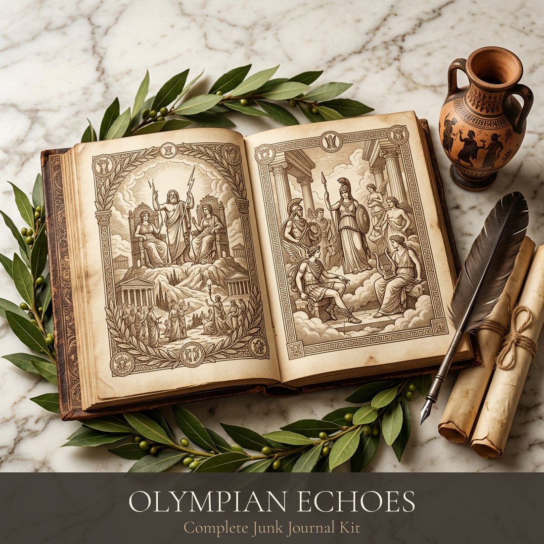 Olympian Echoes Junk Journal Kit | Greek Mythology Vintage Ephemera | Digital Download