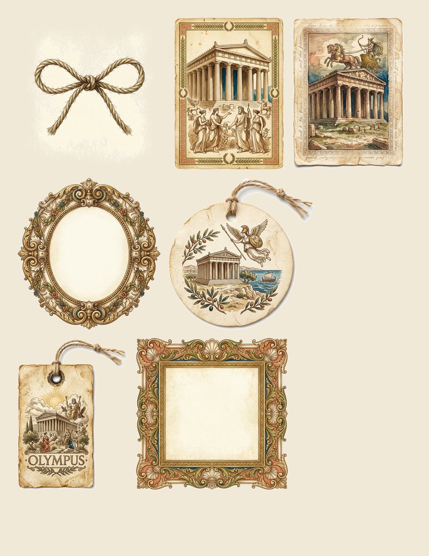 Greek Mythology junk journal kit — sheet preview 1