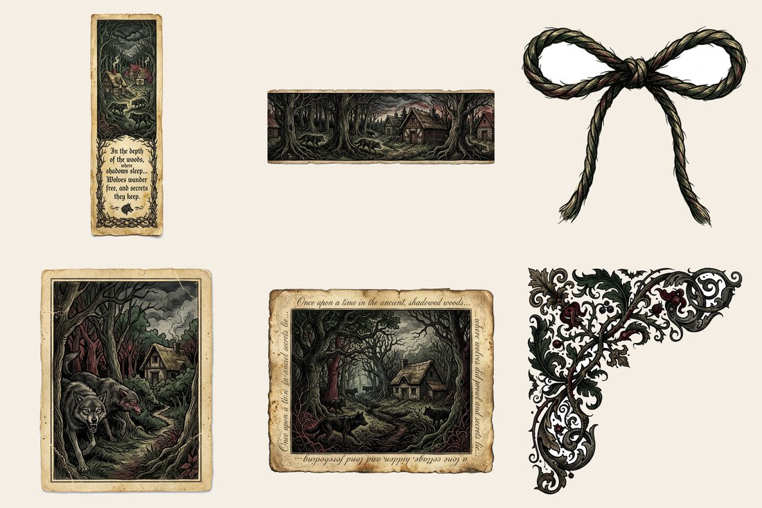 Grimms Fairytales junk journal kit — element closeup 1
