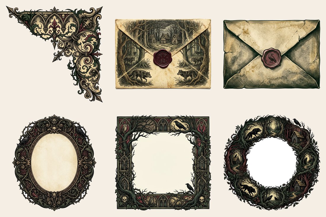 Grimms Fairytales junk journal kit — element closeup 2