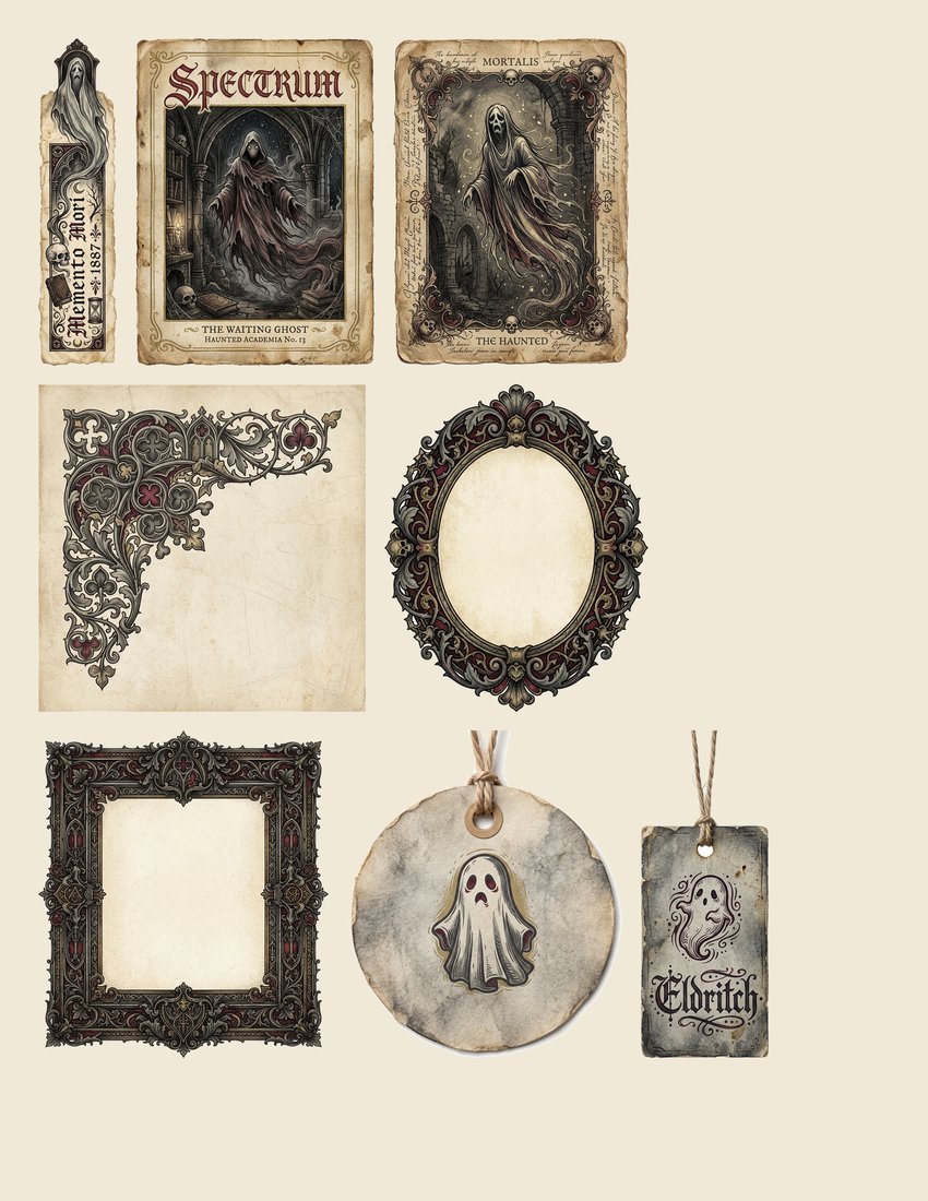 Haunted Manor junk journal kit — sheet preview 1