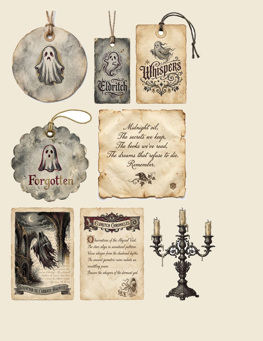 Haunted Manor junk journal kit — sheet preview 2