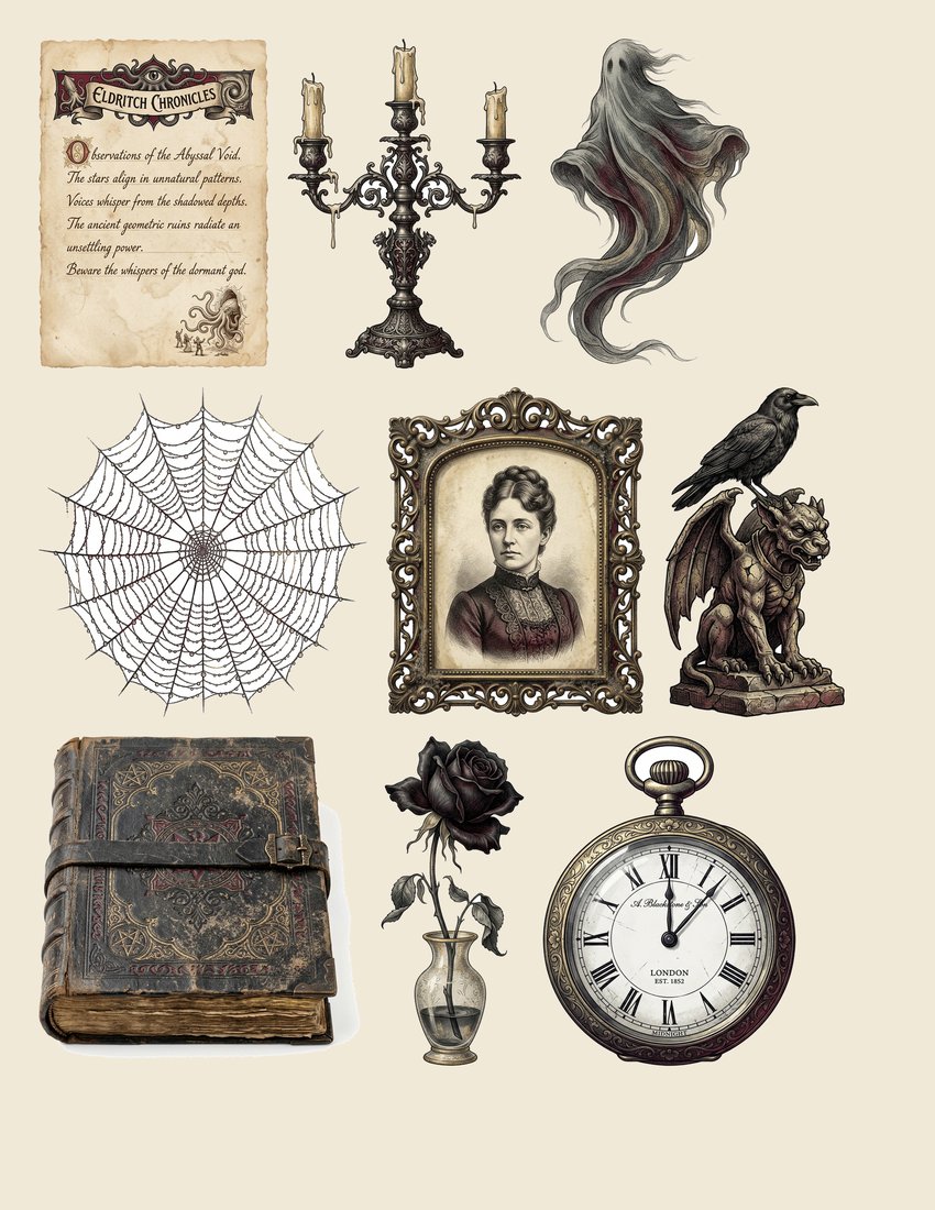 Haunted Manor junk journal kit — sheet preview 3