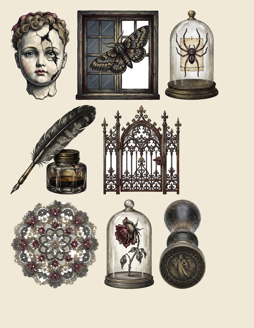 Haunted Manor junk journal kit — sheet preview 4