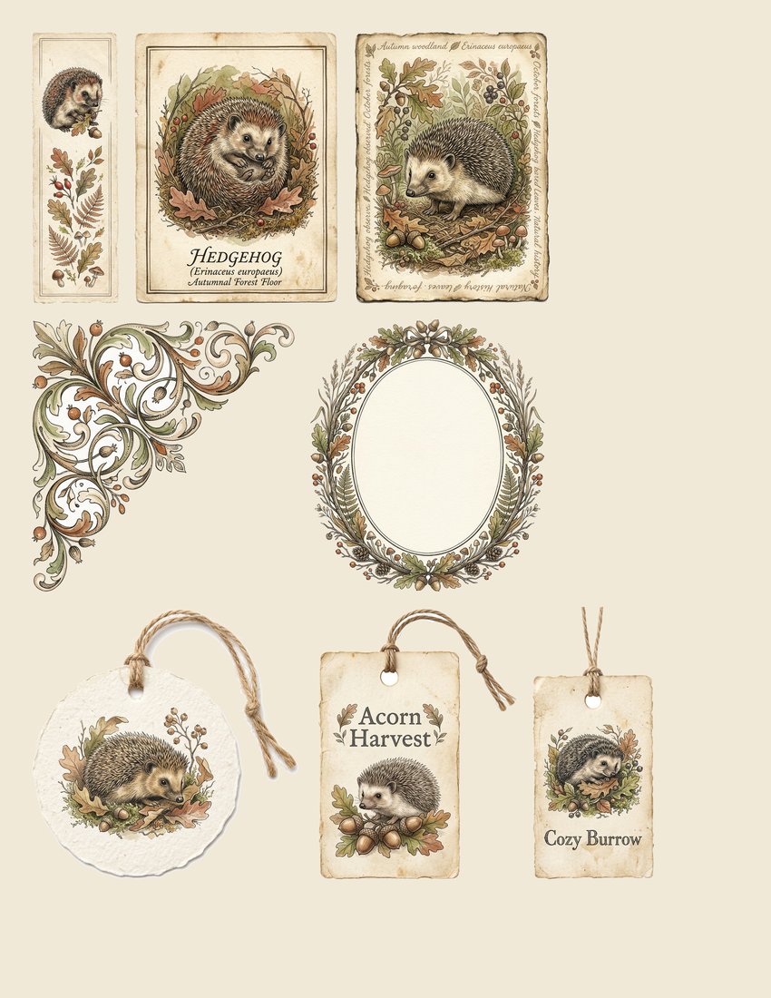 Hedgehog Hollow junk journal kit — sheet preview 1