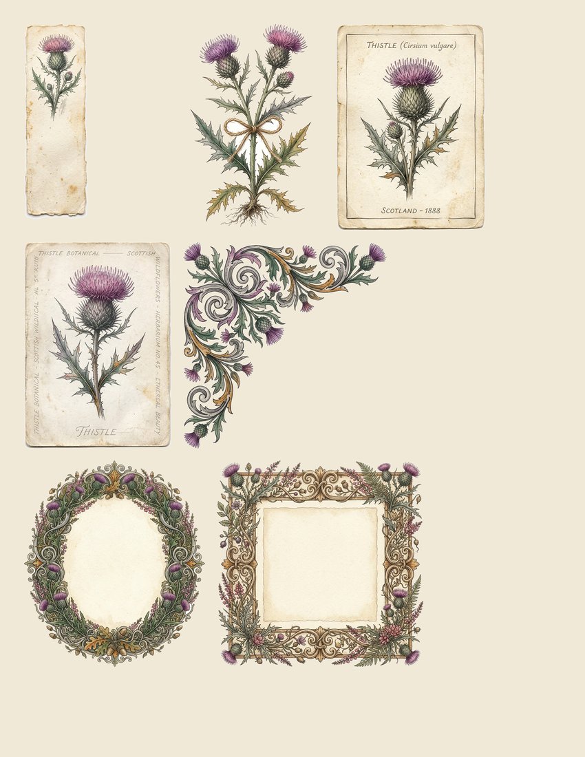 Highland Thistle junk journal kit — sheet preview 1