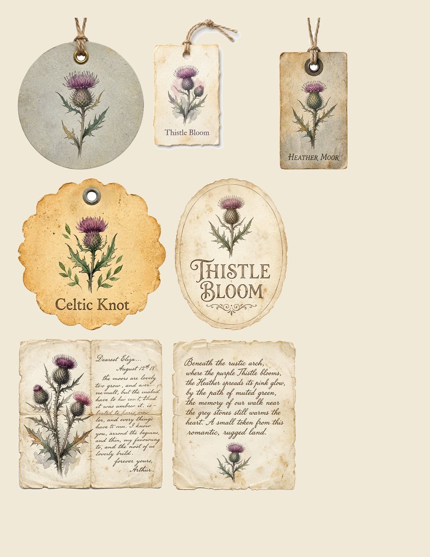 Highland Thistle junk journal kit — sheet preview 2