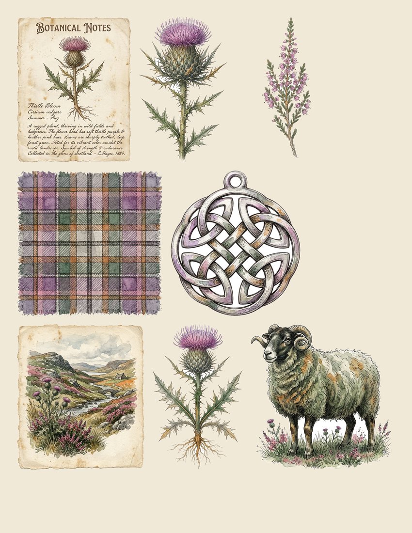 Highland Thistle junk journal kit — sheet preview 3