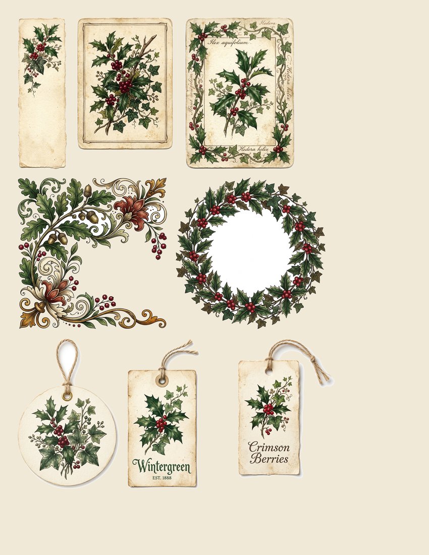 Holly And Ivy junk journal kit — sheet preview 1