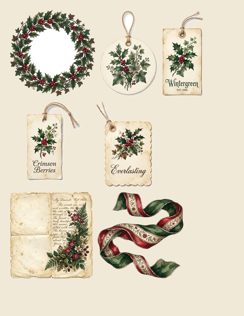 Holly And Ivy junk journal kit — sheet preview 2