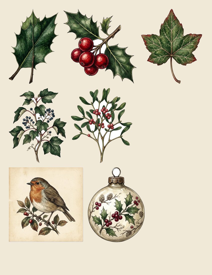 Holly And Ivy junk journal kit — sheet preview 3