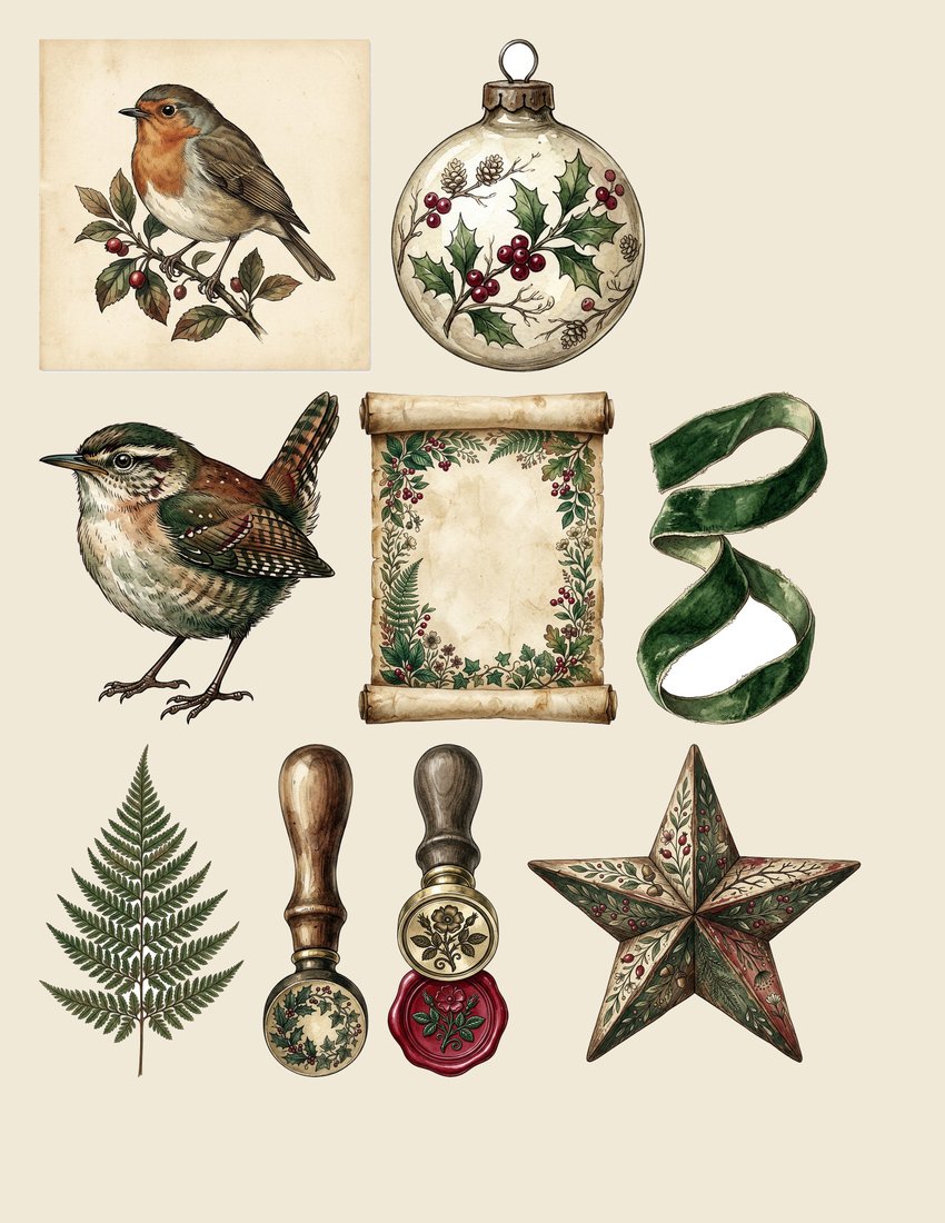 Holly And Ivy junk journal kit — sheet preview 4
