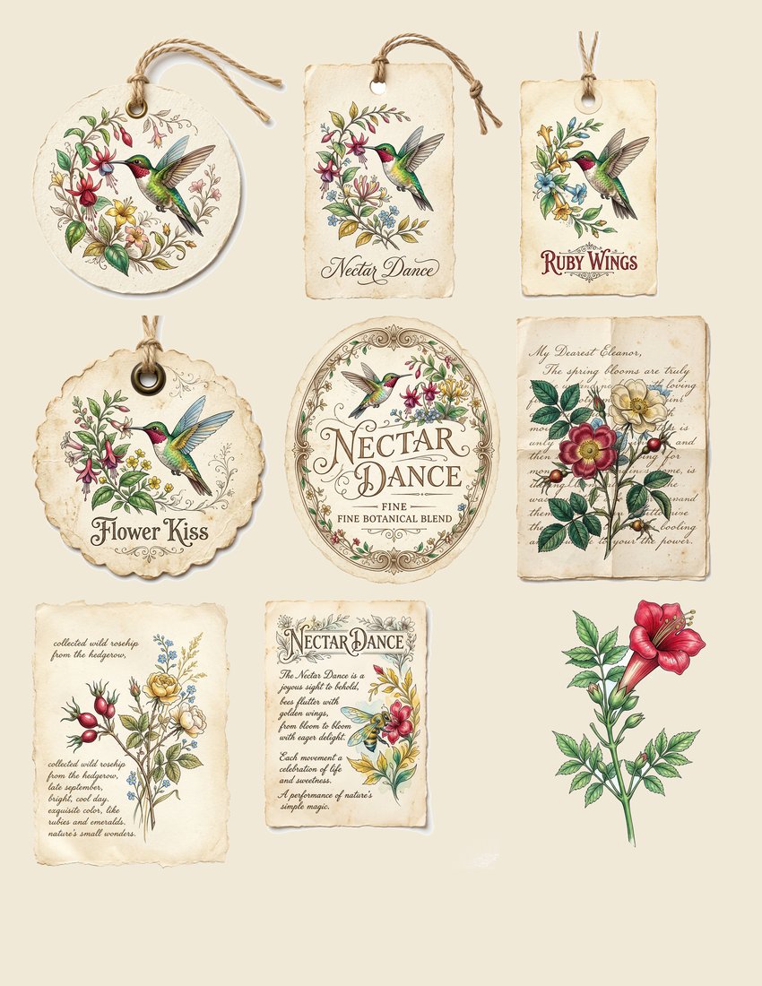 Hummingbird Nectar junk journal kit — sheet preview 2