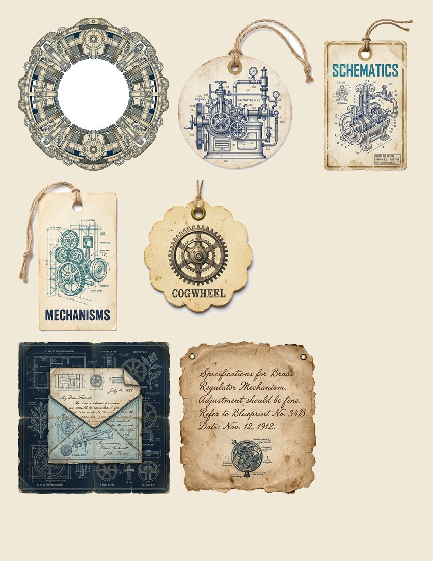 Industrial Blueprints junk journal kit — sheet preview 2