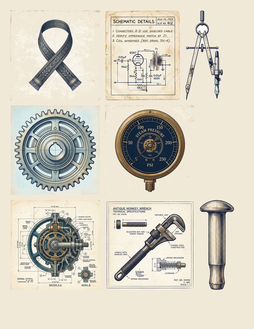 Industrial Blueprints junk journal kit — sheet preview 3