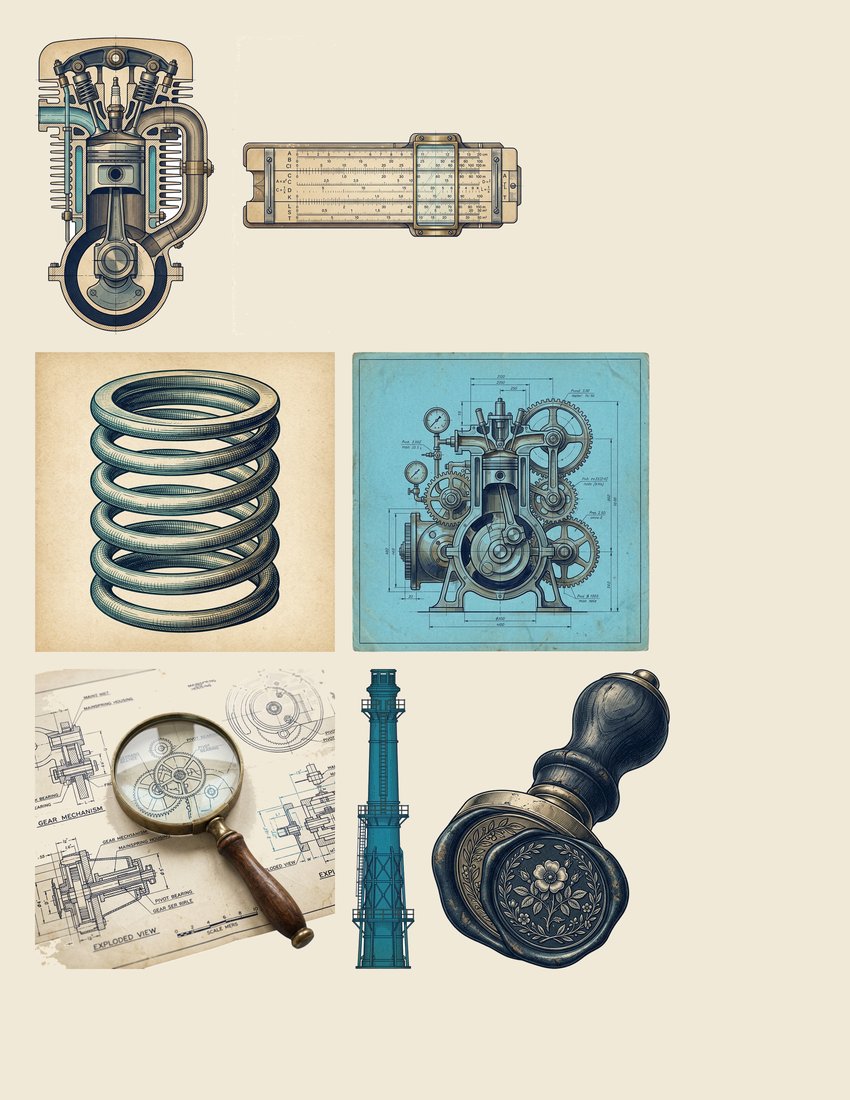 Industrial Blueprints junk journal kit — sheet preview 4