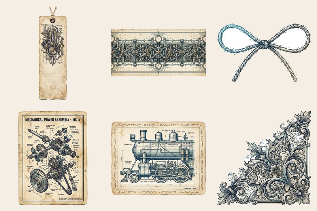 Industrial Blueprints junk journal kit — element closeup 1