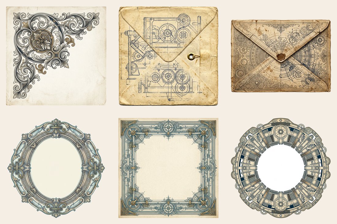 Industrial Blueprints junk journal kit — element closeup 2