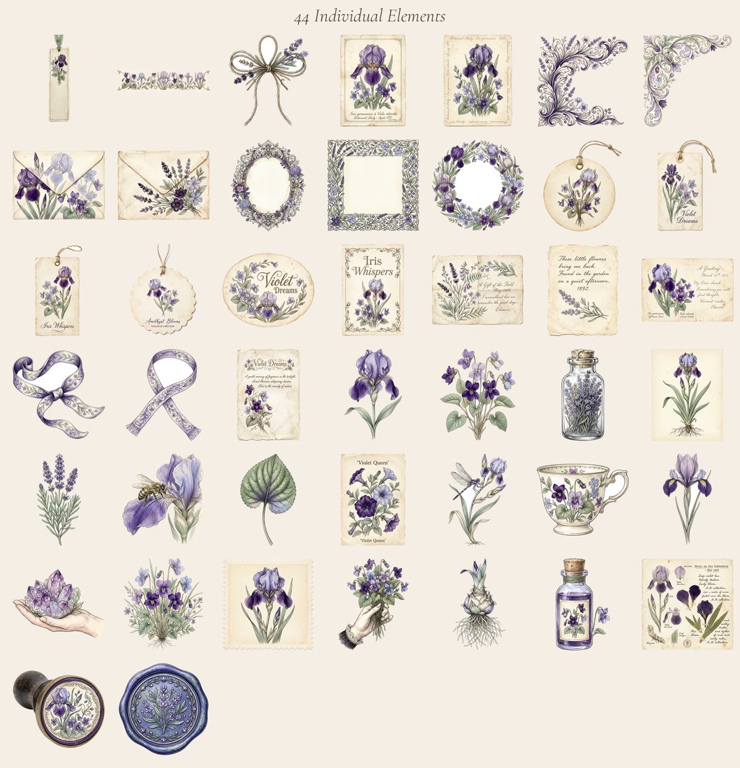 Iris And Violet junk journal kit — elements overview