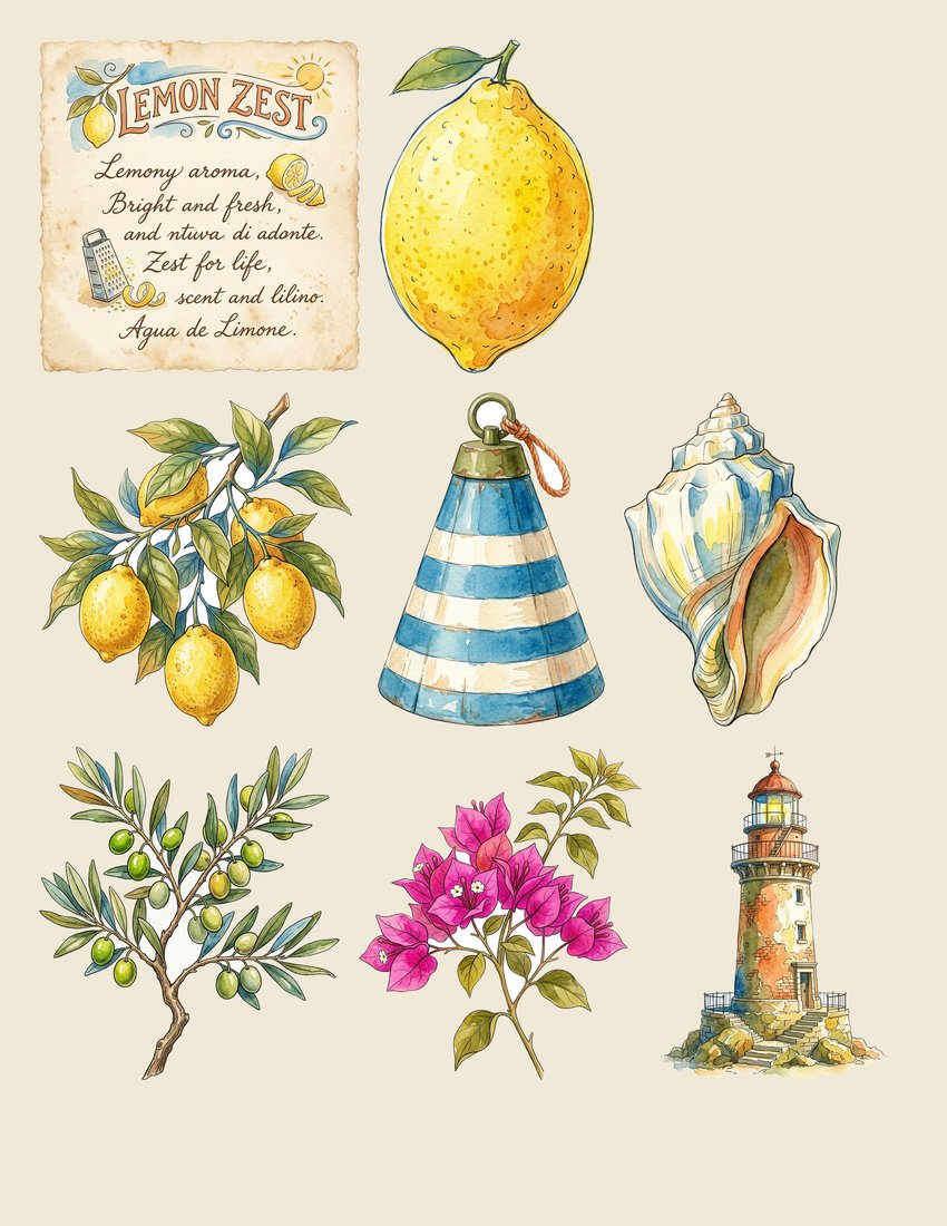 Italian Riviera junk journal kit — sheet preview 3