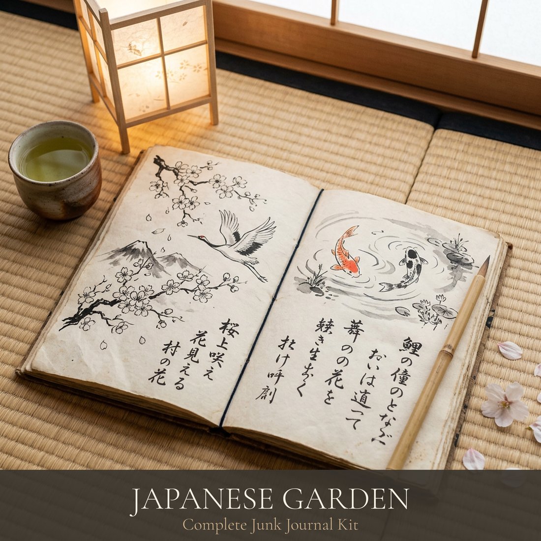 Japanese Garden Junk Journal Kit | Vintage Ephemera + Printable Sheets | Tranquil Oasis | Digital Download