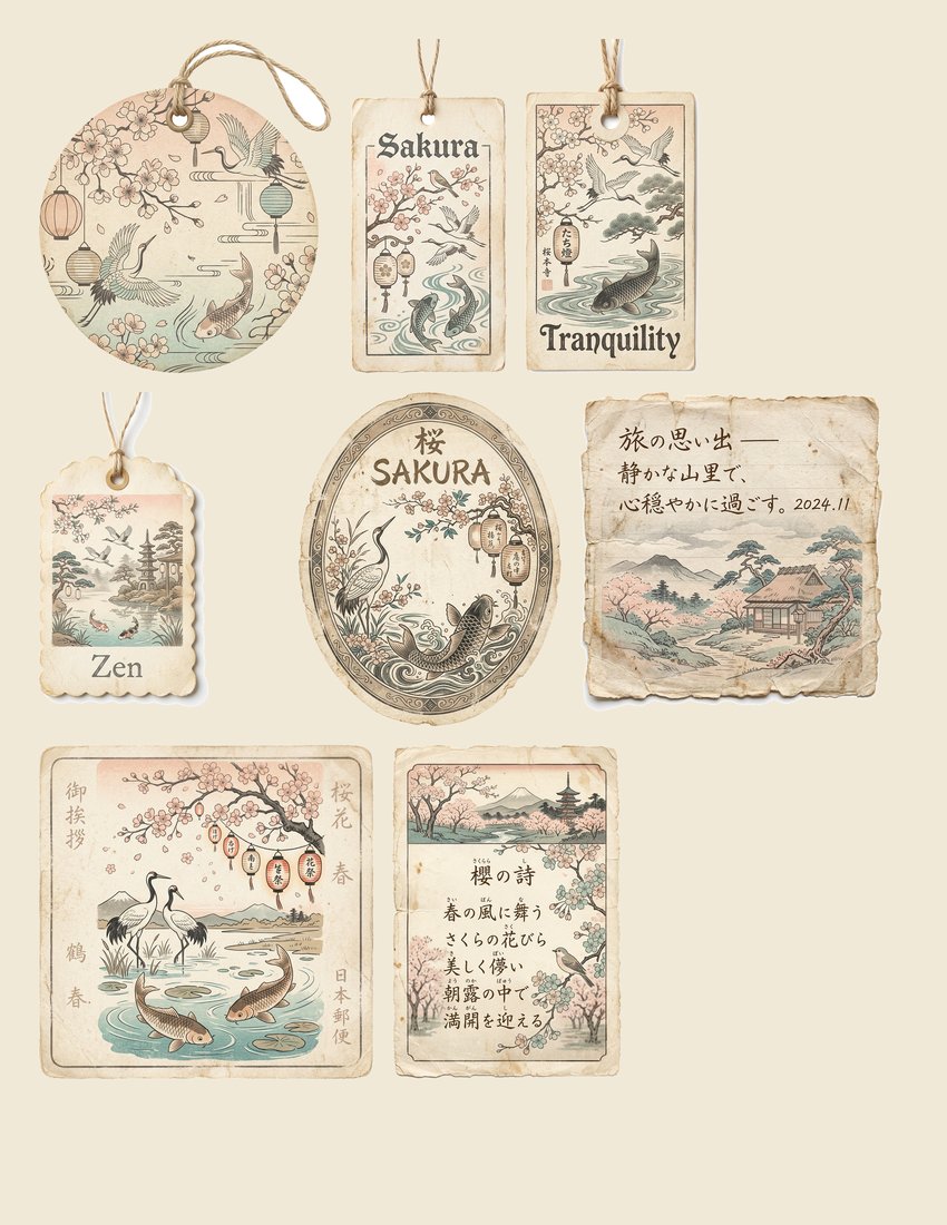 Japanese Garden junk journal kit — sheet preview 2