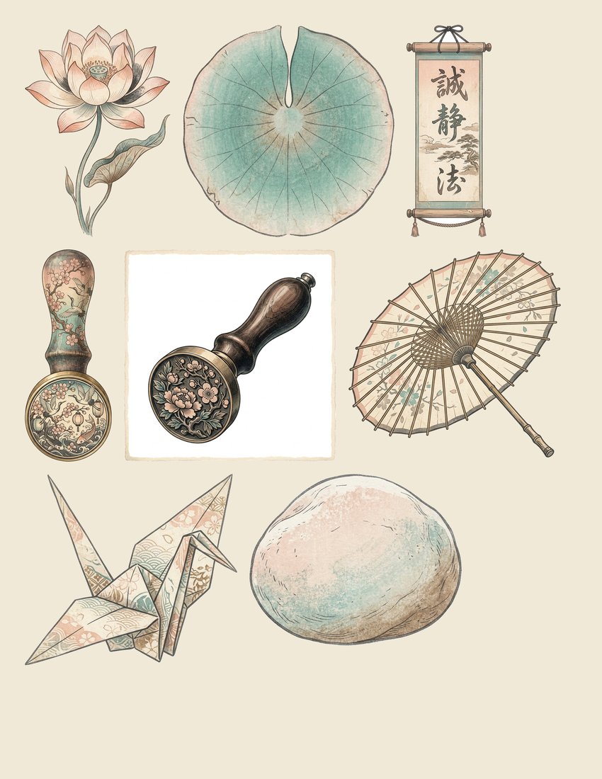 Japanese Garden junk journal kit — sheet preview 4