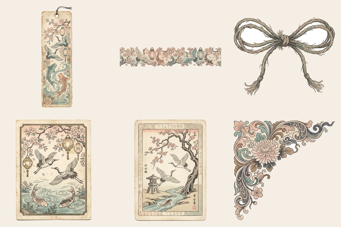 Japanese Garden junk journal kit — element closeup 1