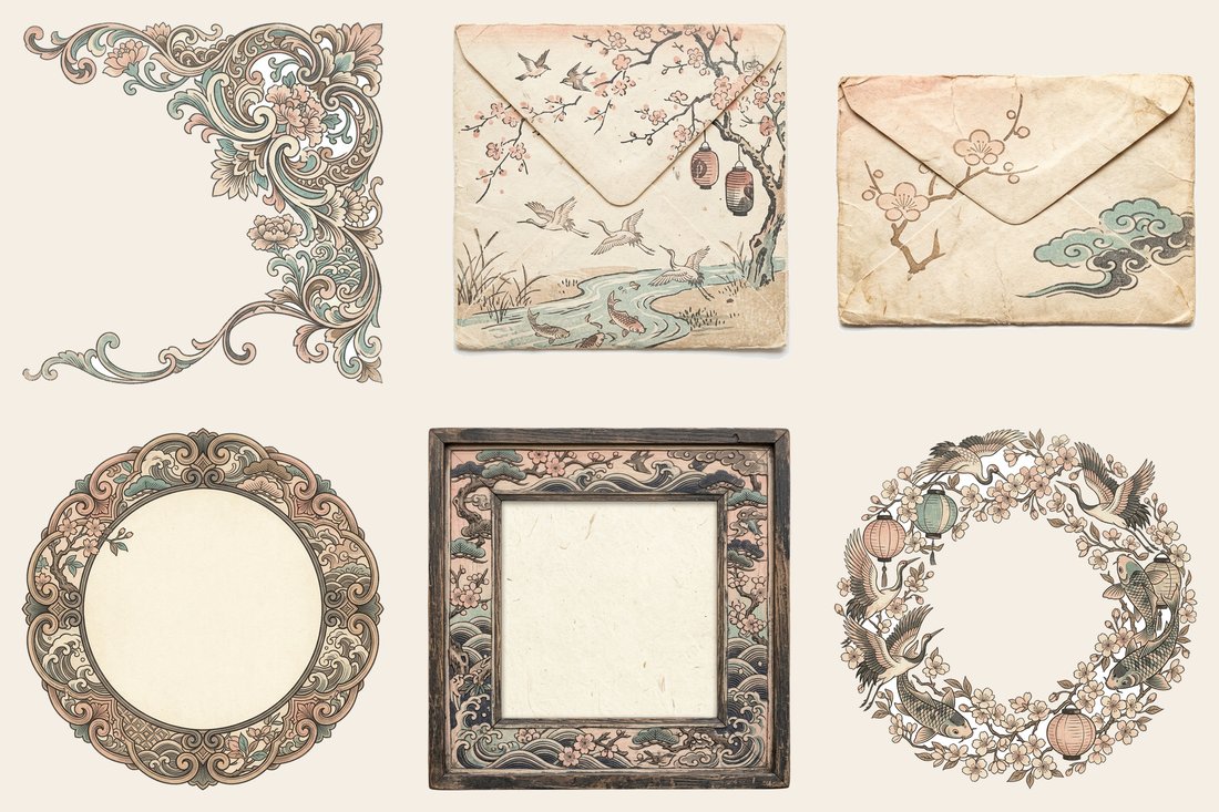 Japanese Garden junk journal kit — element closeup 2