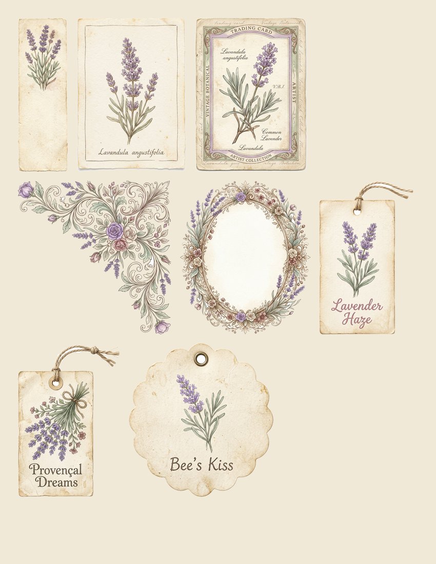 Lavender Fields junk journal kit — sheet preview 1