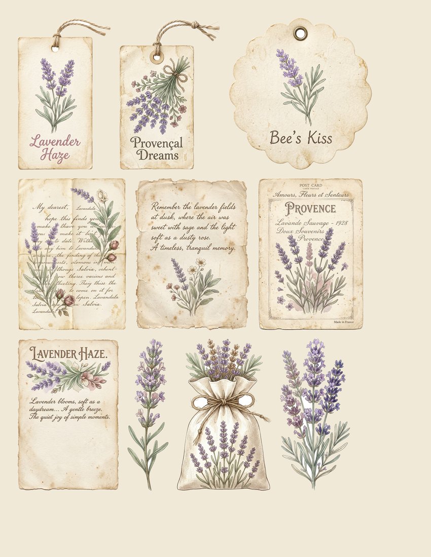 Lavender Fields junk journal kit — sheet preview 2