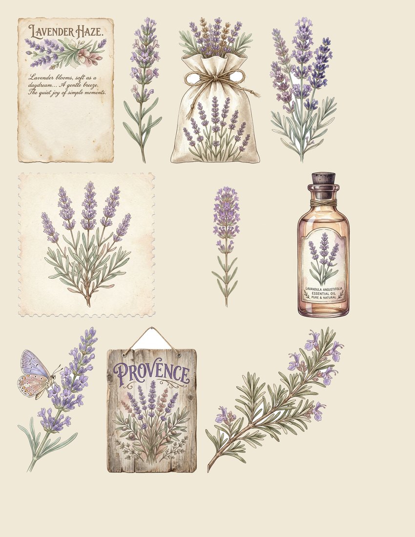 Lavender Fields junk journal kit — sheet preview 3