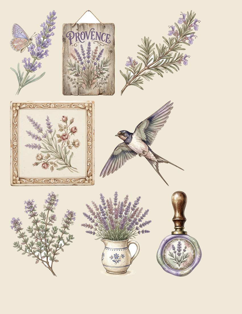 Lavender Fields junk journal kit — sheet preview 4