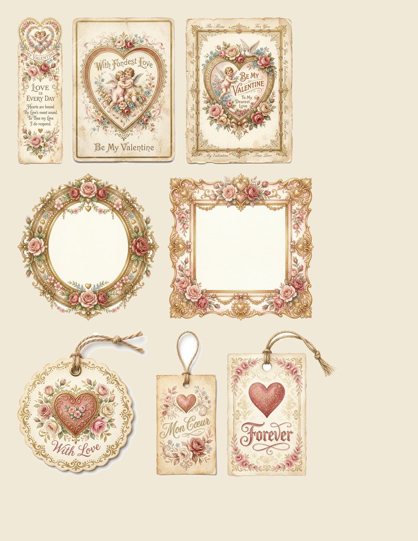 Love Letters Romance junk journal kit — sheet preview 1
