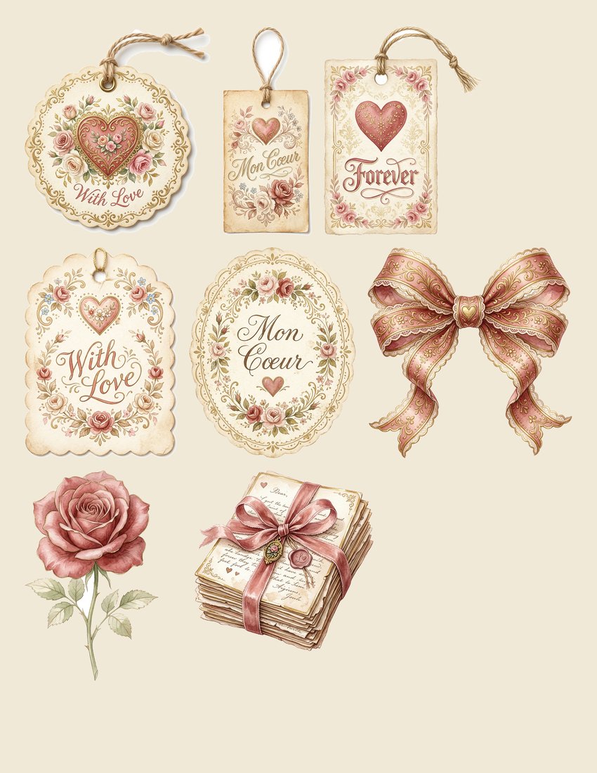 Love Letters Romance junk journal kit — sheet preview 2
