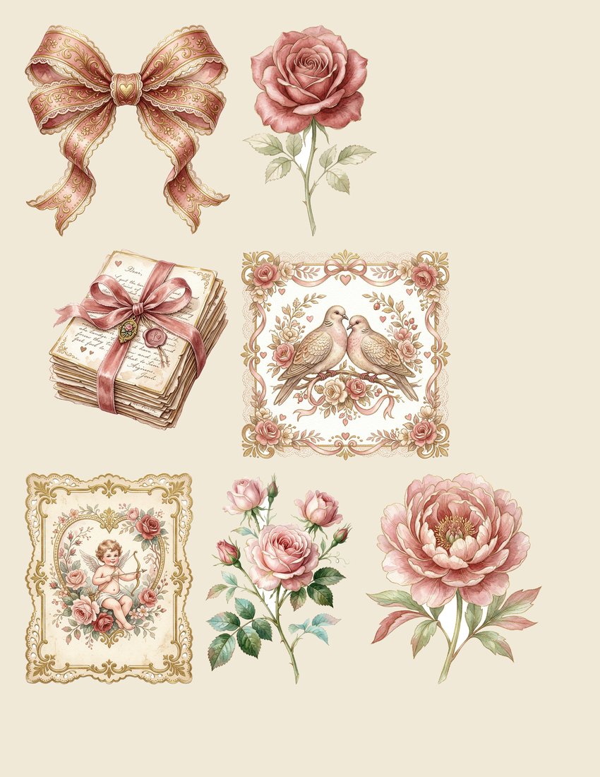 Love Letters Romance junk journal kit — sheet preview 3