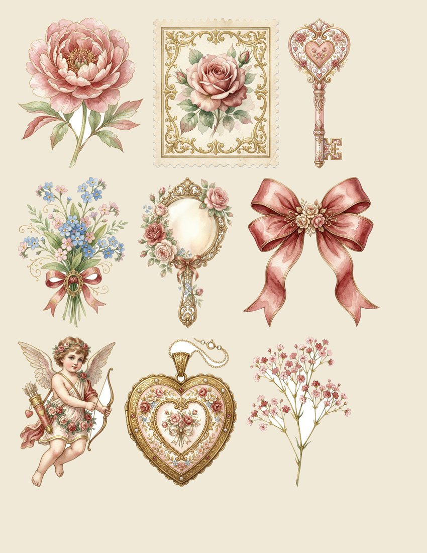 Love Letters Romance junk journal kit — sheet preview 4
