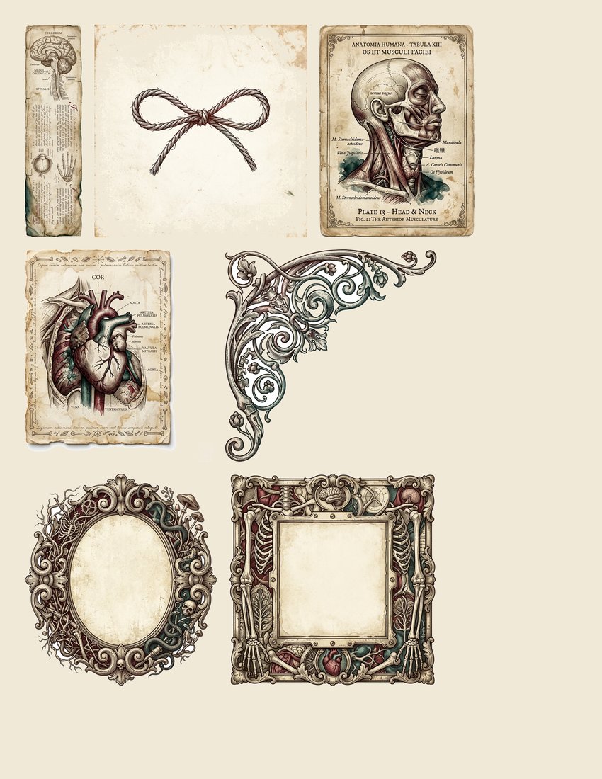Macabre Anatomy junk journal kit — sheet preview 1