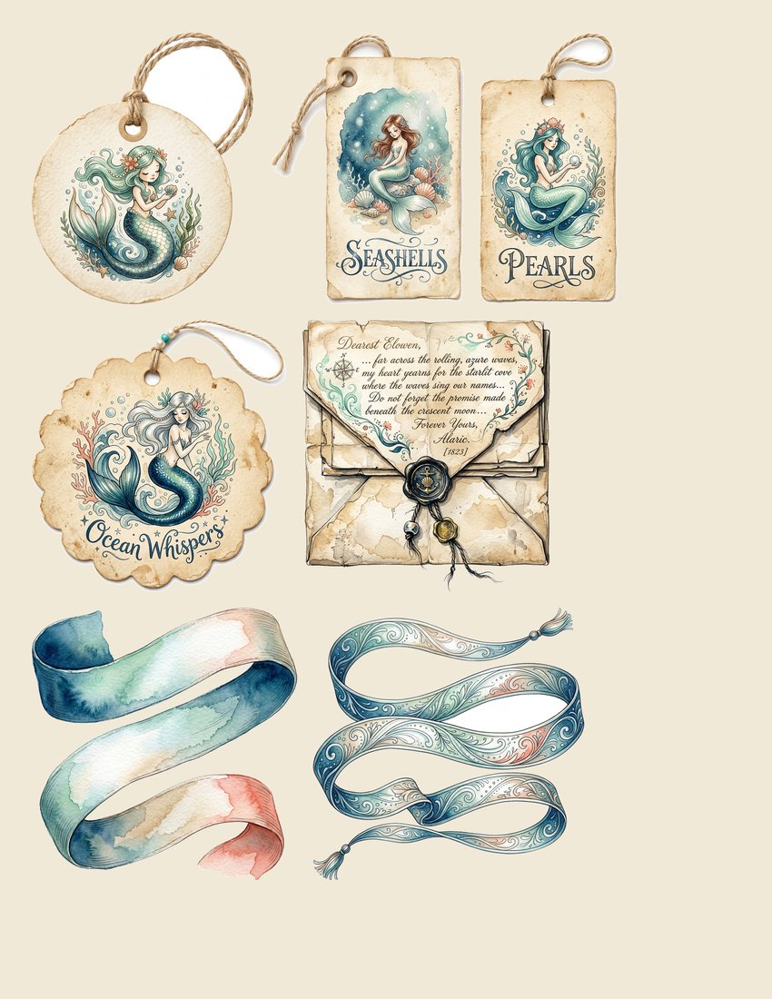 Mermaid Lagoon junk journal kit — sheet preview 2