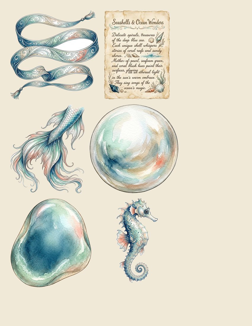 Mermaid Lagoon junk journal kit — sheet preview 3