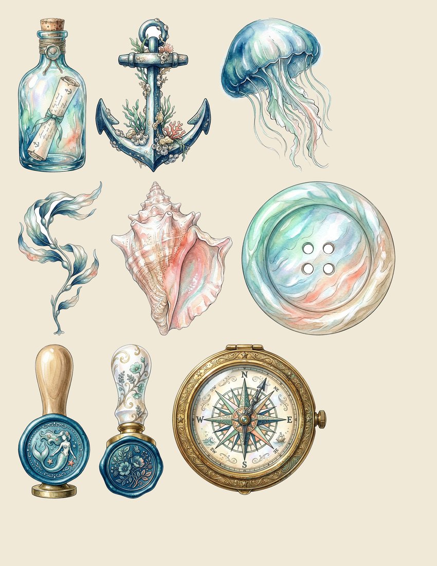 Mermaid Lagoon junk journal kit — sheet preview 4