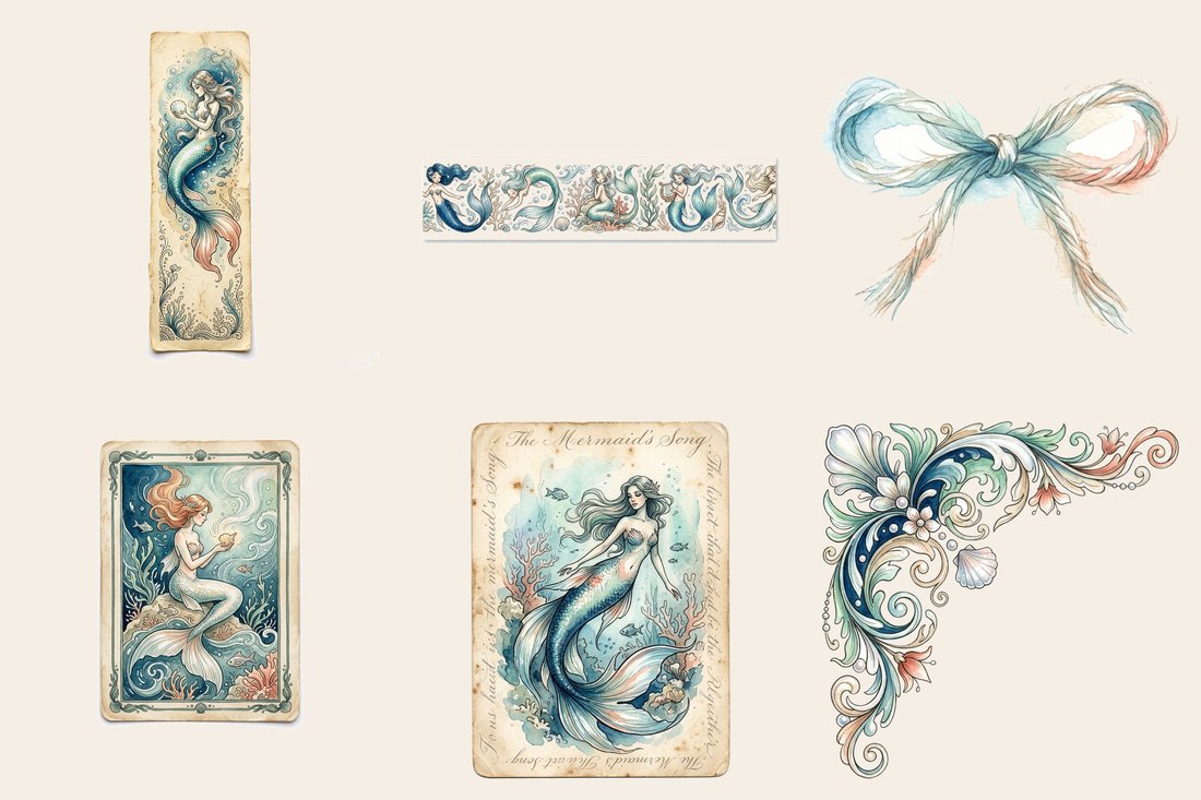 Mermaid Lagoon junk journal kit — element closeup 1