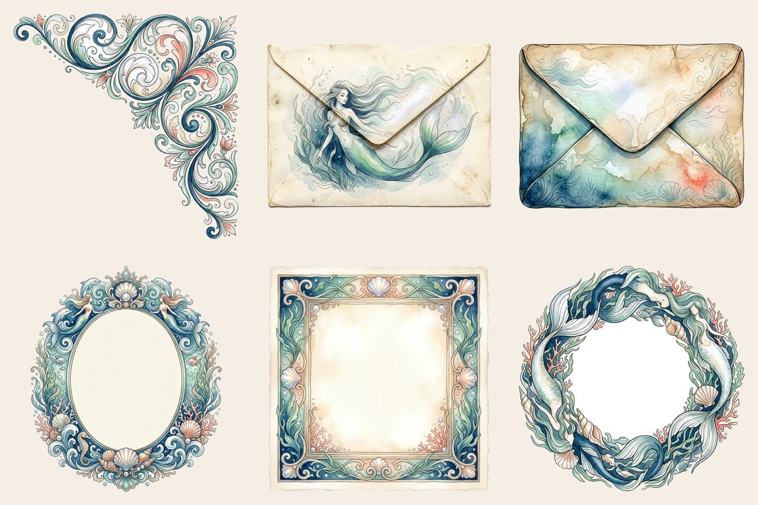 Mermaid Lagoon junk journal kit — element closeup 2
