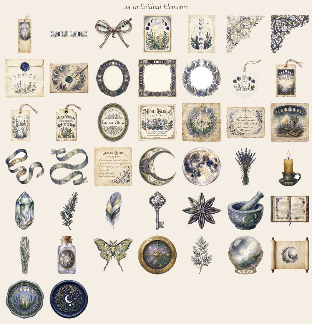 Moon Ritual junk journal kit — elements overview