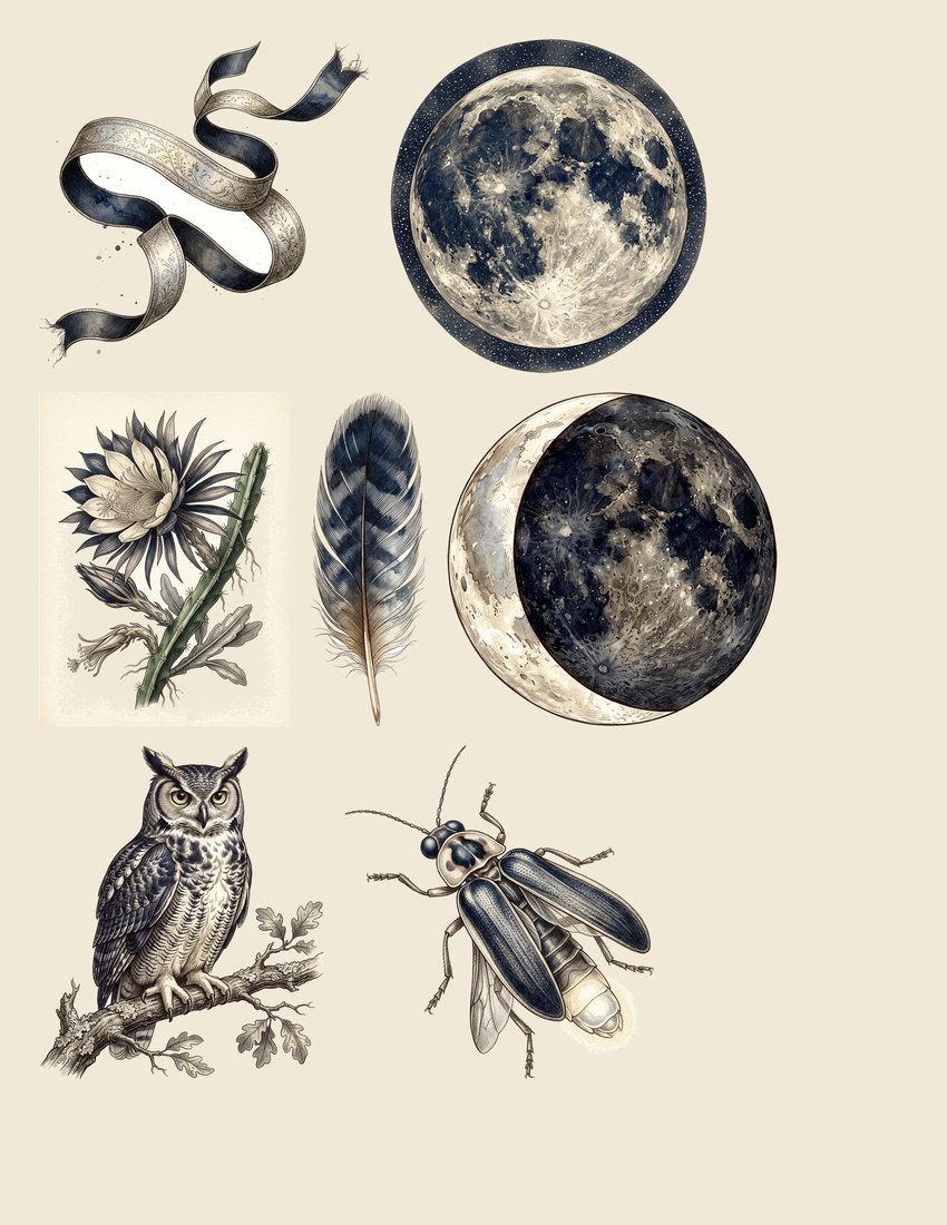 Moonlight Owls junk journal kit — sheet preview 3